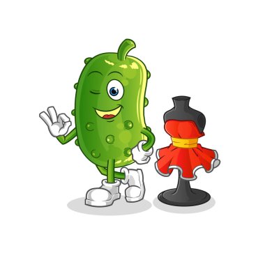 Salatalık moda tasarımcısı vektörü. çizgi film karakteri