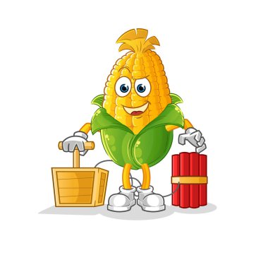 Mısır tutucu dinamit patlatıcı. çizgi film maskotu vektörü