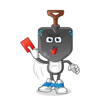 Kırmızı kart resimli kürek kafalı çizgi film hakemi. karakter vektörü