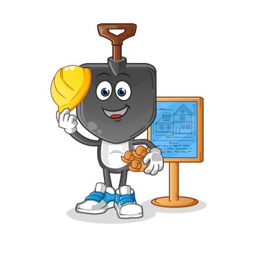 Kürek kafalı karikatür mimar çizimi. karakter vektörü