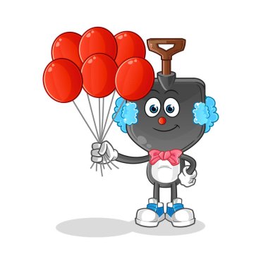 Balon vektörlü kürek kafalı palyaço. çizgi film karakteri