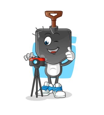 Kürek kafalı karikatür fotoğrafçısı karakter. çizgi film vektörü