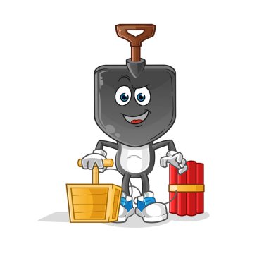 Elinde dinamit fünyesi olan kürek kafalı karikatür. çizgi film vektörü