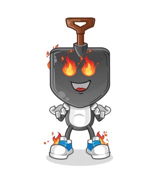 Kürek kafalı çizgi film karakteri alev maskotu. çizgi film vektörü