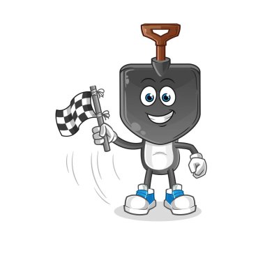 Kürek kafalı çizgi film bitiş bayrağı. çizgi film maskotu vektörü