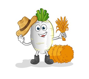 Beyaz turp çiftçisi maskotu. çizgi film vektörü