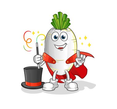 Beyaz turp sihirbazı çizimi. karakter vektörü