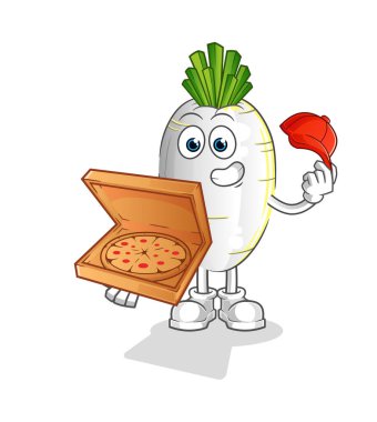 Beyaz turp pizzacı çocuk vektörü. çizgi film karakteri