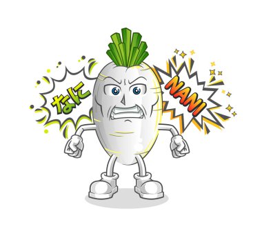 Beyaz turp anime kızgın vektör. çizgi film karakteri