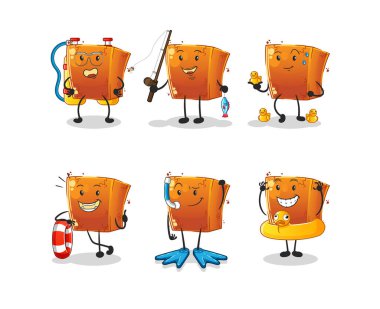 Tuğla su aktivite grubu. çizgi film maskotu vektörü