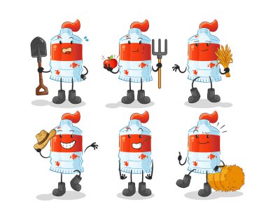 Suluboya tüp çiftçi grubu karakteri. çizgi film maskotu vektörü