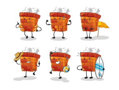 Baca plajı tatil seti karakteri. çizgi film maskotu vektörü