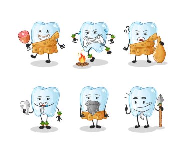 Diş ilkel insan grubu karakteri. maskot vektörü