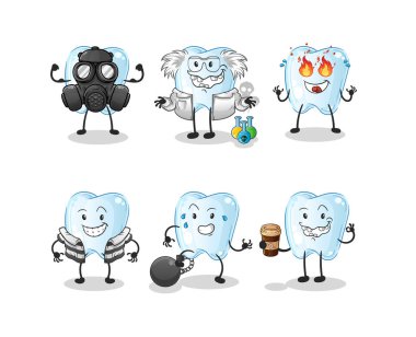 Diş düşmanı grup karakteri. çizgi film maskotu vektörü