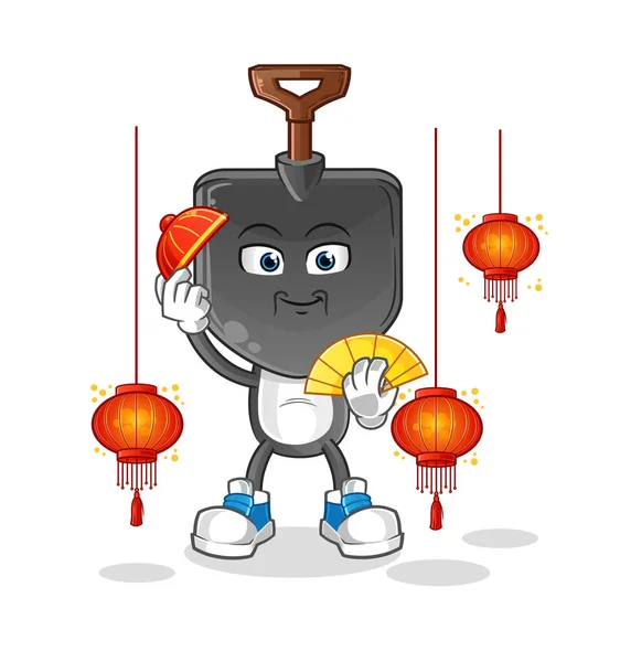 Pala Testa Cartone Animato Cinese Con Lanterne Illustrazione Vettore Dei — Vettoriale Stock