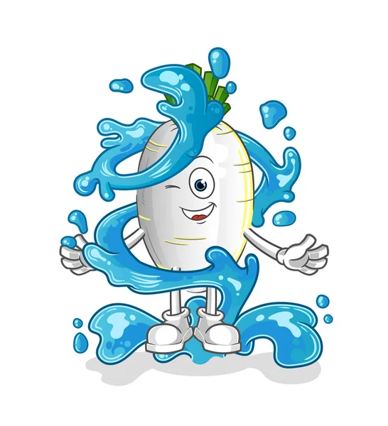 Su maskotlu beyaz turp. çizgi film vektörü