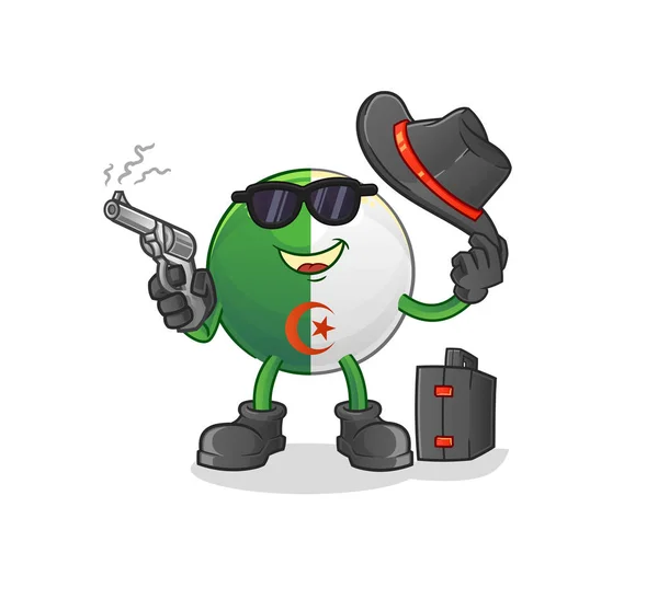 Algerian Flag Mafia Gun Character Cartoon Mascot Vector — Stock Vector