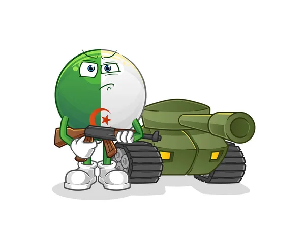 Soldado Bandeira Algeriana Com Caráter Tanque Vetor Mascote Desenhos Animados —  Vetores de Stock