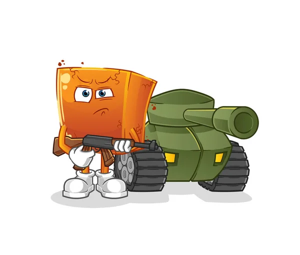 Brick Soldier Tank Character Cartoon Mascot Vector — Stock Vector