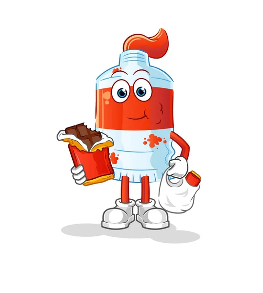 Watercolor Tube Eat Chocolate Mascot Cartoon Vector — Stock Vector