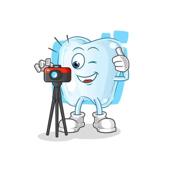Tooth Photographer Character Cartoon Mascot Vector — Stock Vector