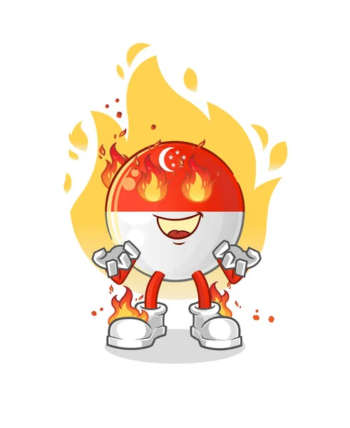Singapore Flag Fire Mascot Cartoon Vector — Stock Vector
