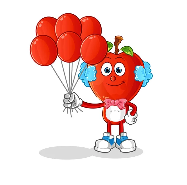 Apple Head Cartoon Clown Balloons Vector Cartoon Character — Stock Vector