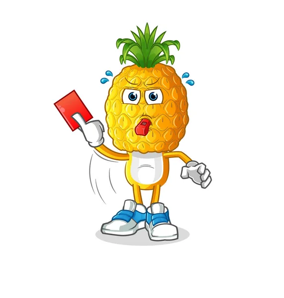 Pineapple Head Cartoon Referee Red Card Illustration Character Vector — Stock Vector