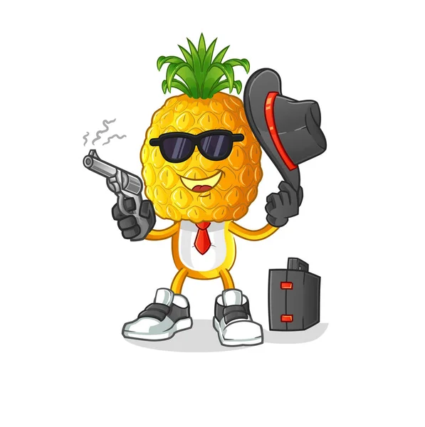 Pineapple Head Cartoon Mafia Gun Character Cartoon Vector — Stock Vector