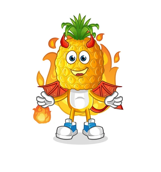 Pineapple Head Cartoon Demon Wings Character Cartoon Vector — Stock Vector
