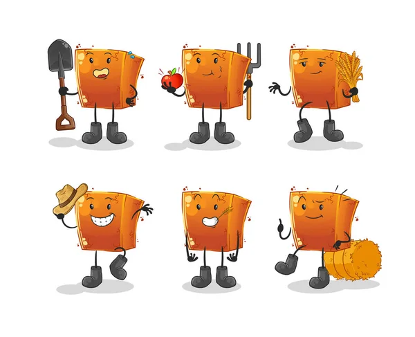 Brick Farmer Group Character Cartoon Mascot Vector — Stock Vector