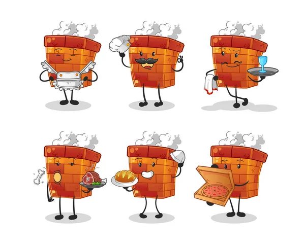 Chimenea Restaurante Grupo Carácter Vector Mascota Dibujos Animados — Vector de stock