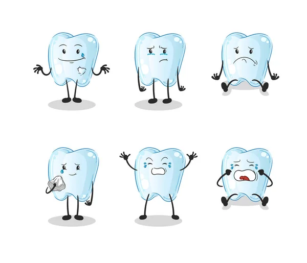 Tooth Sad Group Character Cartoon Mascot Vector — Stock Vector