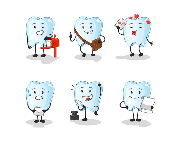 Tooth Postman Set Character Cartoon Mascot Vector — Stock Vector
