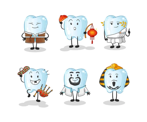 Grupo Cultura Del Mundo Dental Vector Mascota Dibujos Animados — Vector de stock