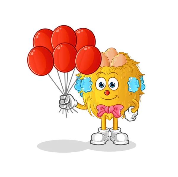 Payaso Nido Pájaro Con Vector Globos Personaje Dibujos Animados — Vector de stock