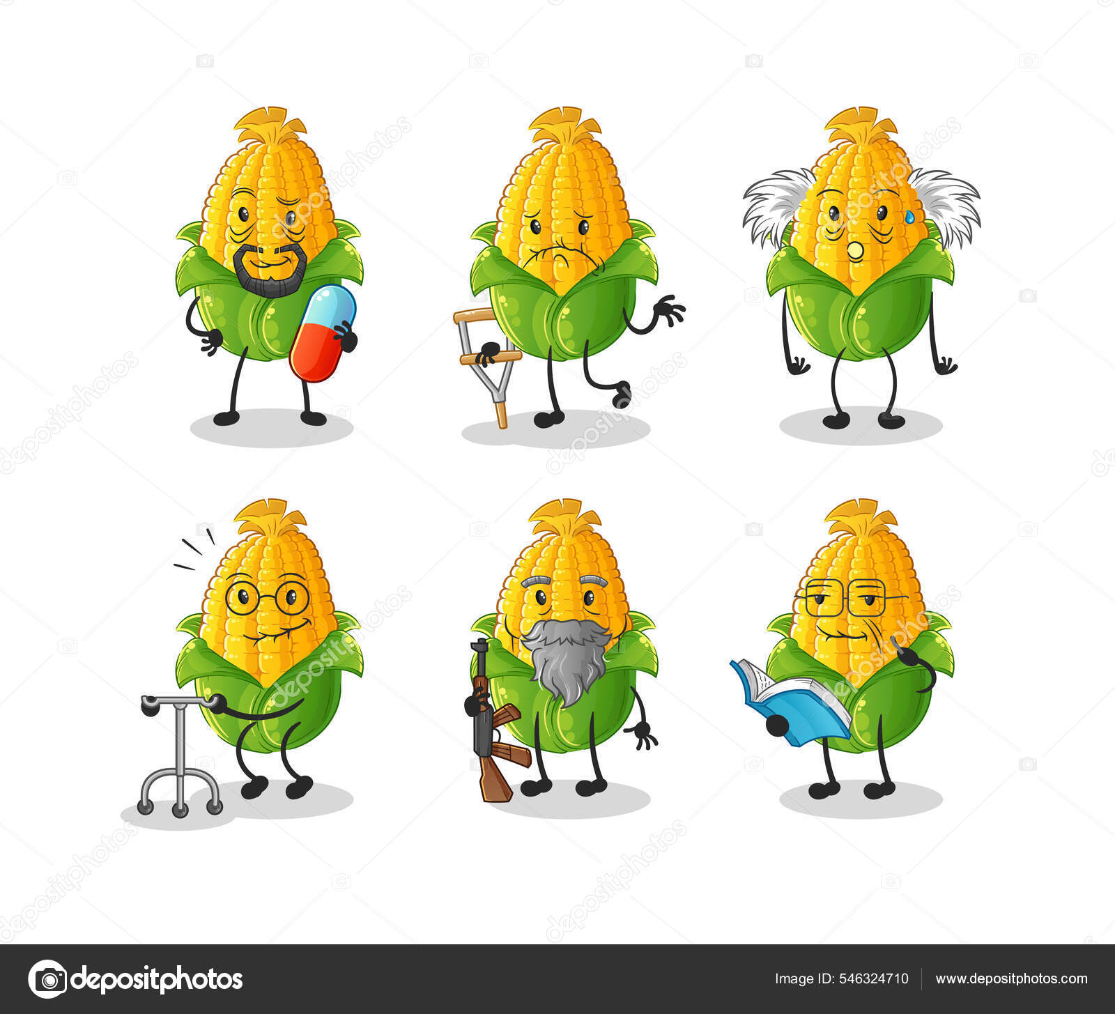 Corn Elderly Character Cartoon Mascot Vector Stock Vector Image by