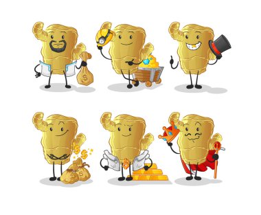 Zencefilli zengin grup karakteri. çizgi film maskotu vektörü