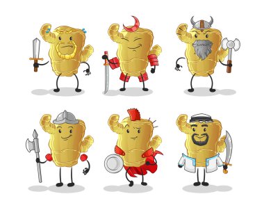 Kızıl Savaşçı grup karakteri. çizgi film maskotu vektörü