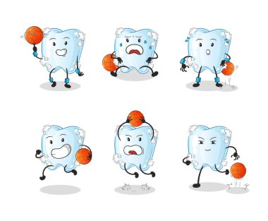Köpüklü basketbol oyuncusu grup karakterli diş. maskot vektörü