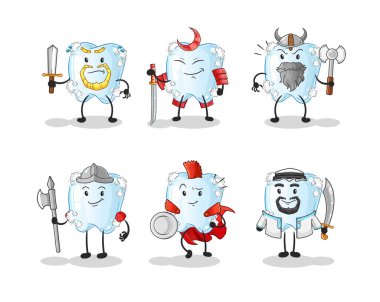 Köpük savaşçı grup karakterli diş. çizgi film maskotu vektörü
