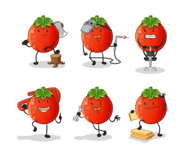 Domates işçisi karakterini belirledi. çizgi film maskotu vektörü