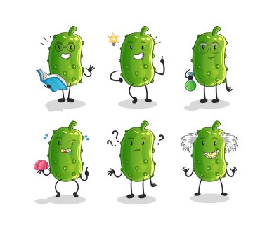 Salatalık düşünen grup karakteri. çizgi film maskotu vektörü
