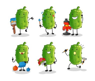 Salatalık sanatçısı grup karakteri. çizgi film maskotu vektörü