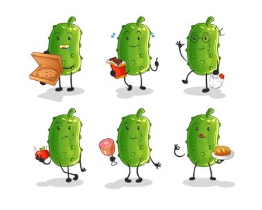 Salatalık yiyecekler karakter belirler. çizgi film maskotu vektörü