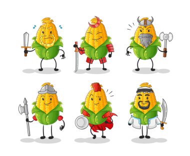 Mısır savaşçısı grup karakteri. çizgi film maskotu vektörü