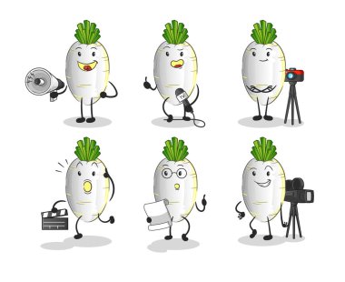 Beyaz turp eğlence grubu karakteri. çizgi film maskotu vektörü