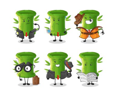 Bambu dedektif grubu karakteri. çizgi film maskotu vektörü