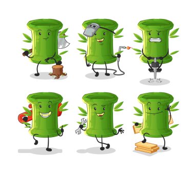 Bambu işçisi karakterini belirledi. çizgi film maskotu vektörü