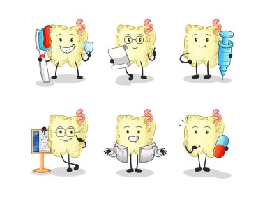 Diş çürüğü, doktor grup karakteri. çizgi film maskotu vektörü